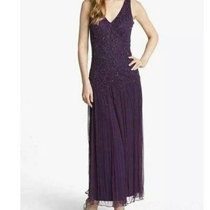 Pissarro Nights Beaded Mesh Gown - Eggplant